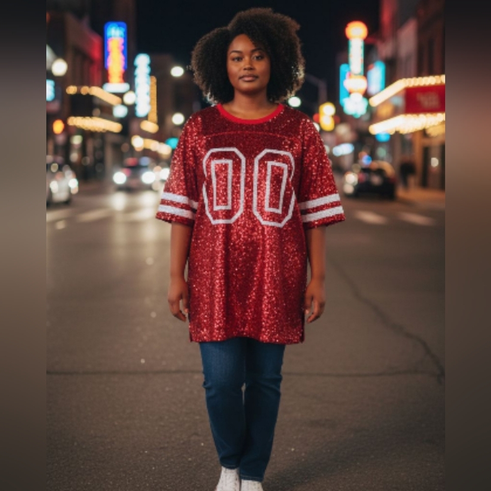 Impressions Red Sequin Sports Jersey Sz 2X